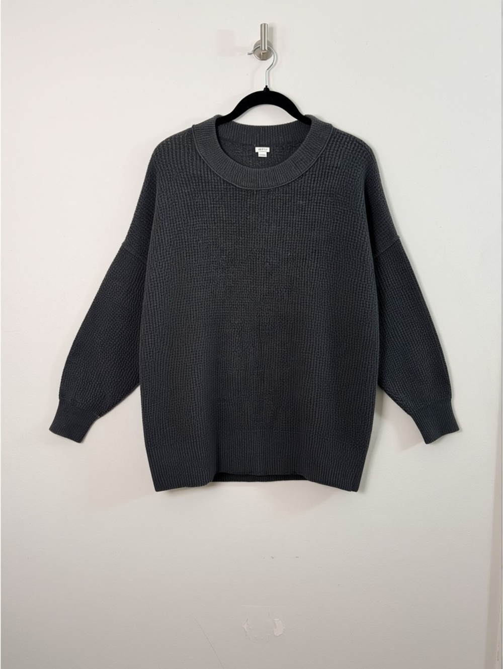 Aerie Oversized Waffle Knit Crew Neck Sweater Gray Size Small Cozy Pullover